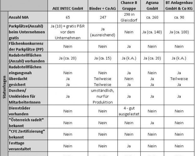 Bestandsanalyse sowie Potenzialermittlung für betriebliches Mobilitätsmanagement mit dem Fokus Radverkehr in der Kleinregion Gleisdorf