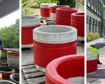 Upcycling Massivpoller zur Begrünung und Verkehrsberuhigung an Diagonalfiltern